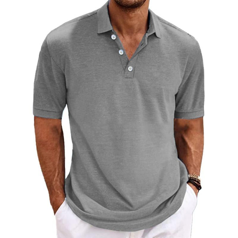 Men's Casual Cotton Blended Lapel Solid Color Short Sleeve Polo Shirt