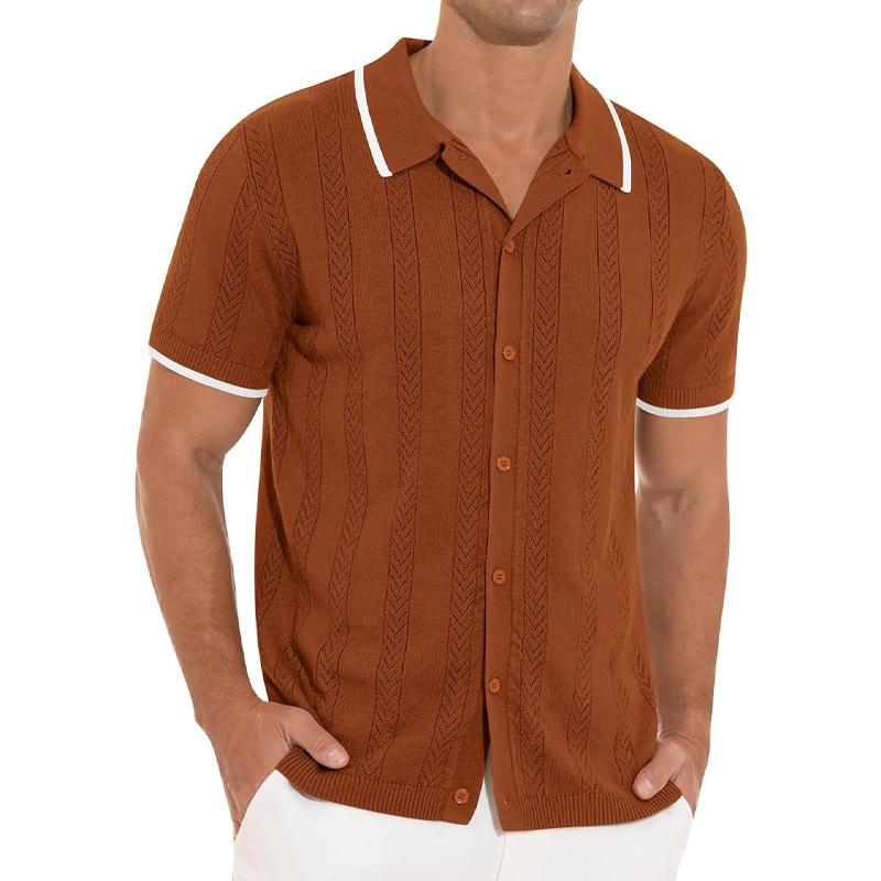 Men's Casual Solid Color Short-Sleeved Single-Breasted Polo Shirt