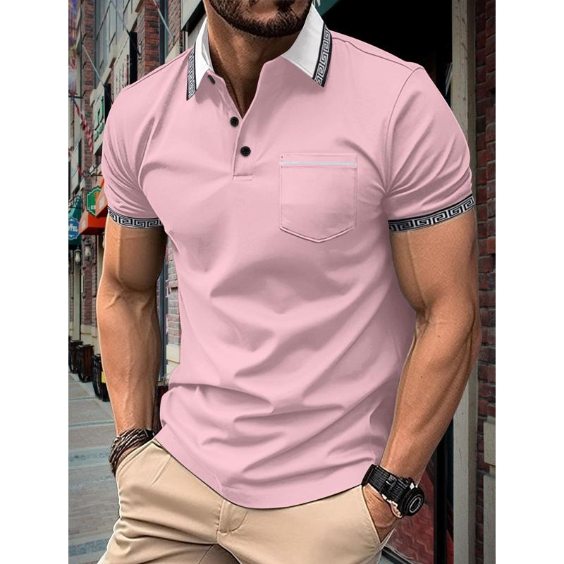 Men's Color Block Button Chest Pocket Short Sleeve Polo Shirt