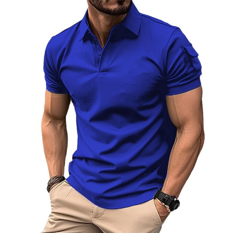 Men's Solid Lapel Sleeve Pocket Short Sleeve Polo Shirt