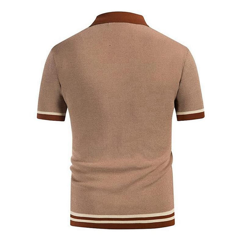 Men's Lapel Stripe Short Sleeve Polo Shirt