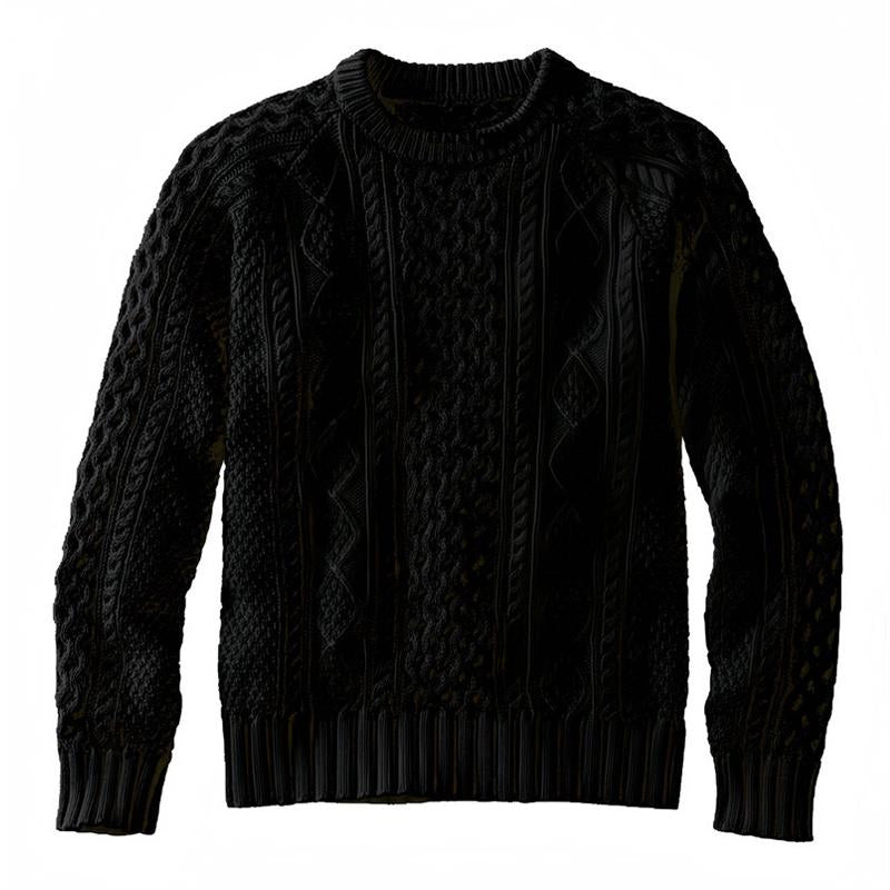 Men's Solid Color Textured Knitted Crew Neck Sweater