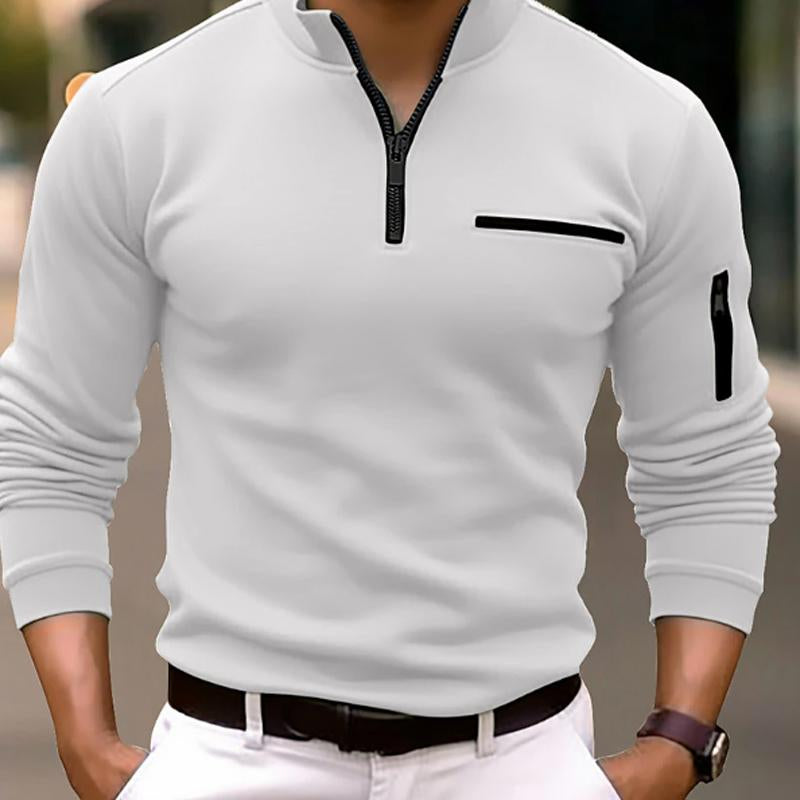 Men'S Casual Solid Color Zipper Polo Shirt