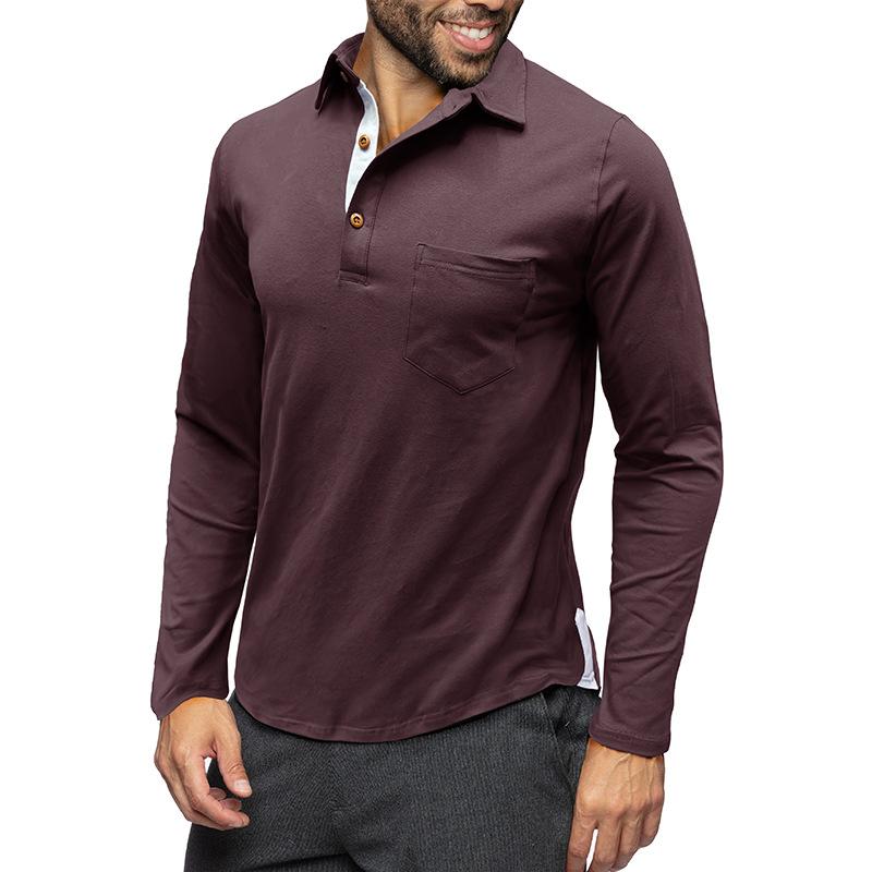 Men's Solid Color Button-Down Lapel Long-Sleeved Polo Shirt