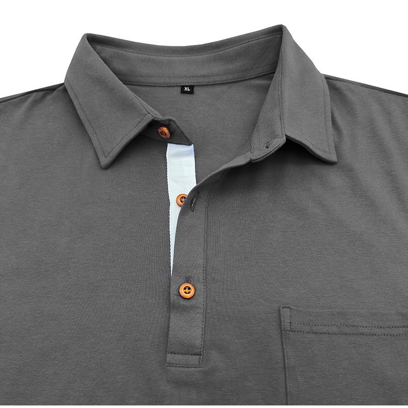 Men's Solid Color Button-Down Lapel Long-Sleeved Polo Shirt