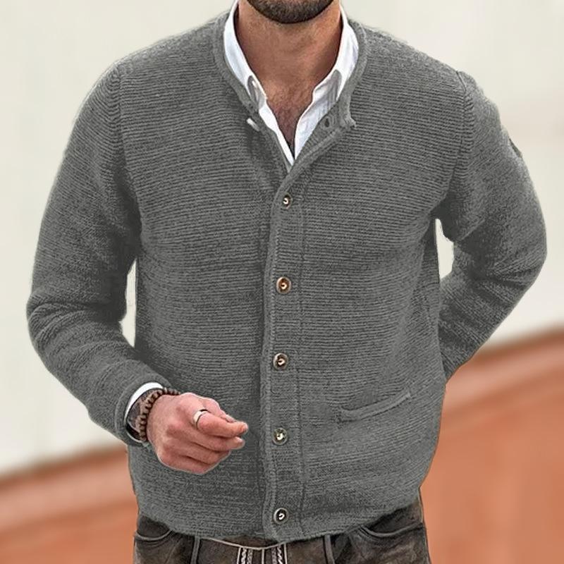 Men's Solid Color Knit Stand Collar Single Breasted Casual Cardigan