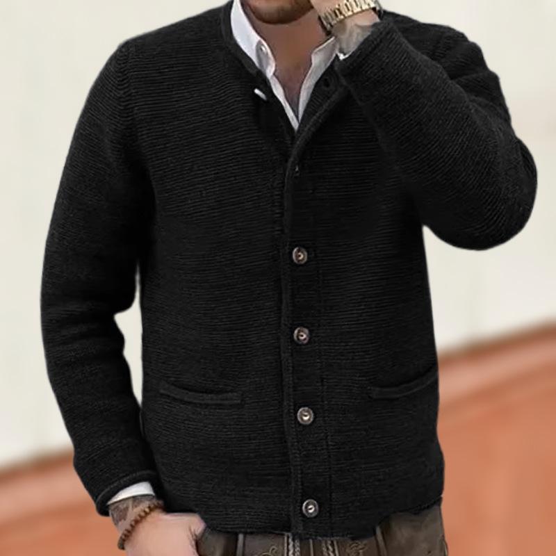 Men's Solid Color Knit Stand Collar Single Breasted Casual Cardigan