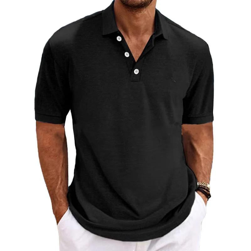 Men's Casual Cotton Blended Lapel Solid Color Short Sleeve Polo Shirt