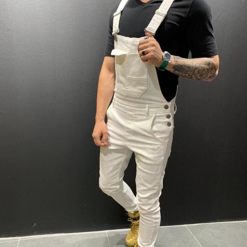 Men's Solid Color Denim Overalls