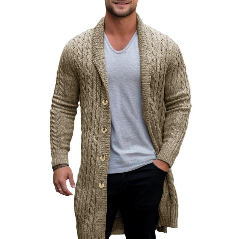 Men's Vintage Thick Knitted Twisted Mid-Length Knitted Cardigan