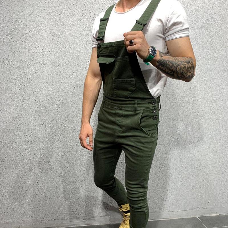 Men's Solid Color Denim Overalls