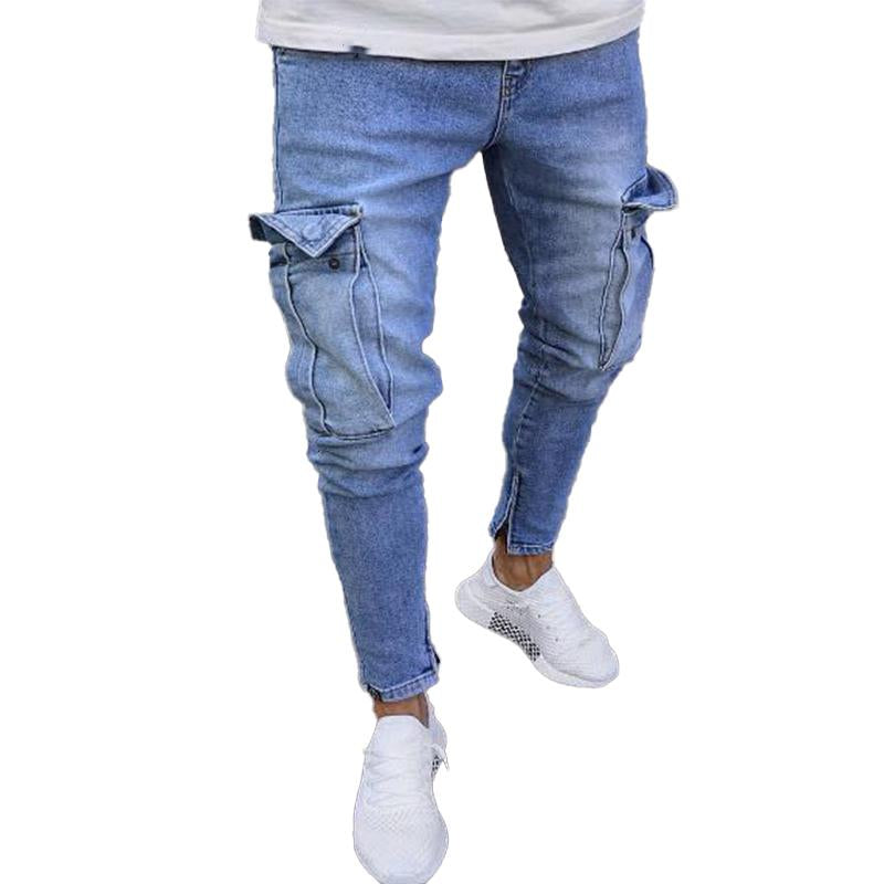 Men's Vintage Knee Multi Pocket Zipper Jeans