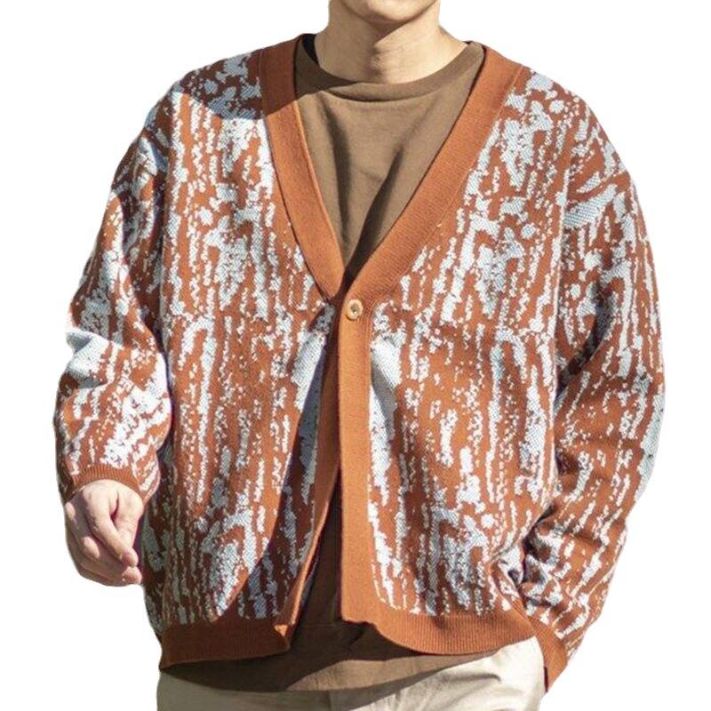 Men's Vintage V-Neck Thick Jacquard Knitted Cardigan