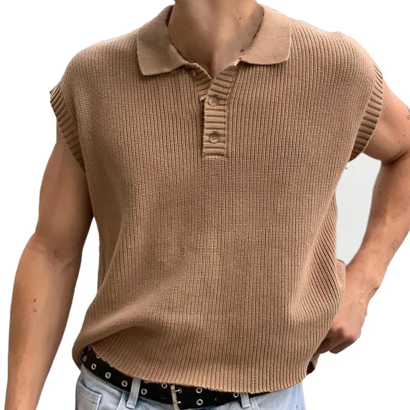 Men's Casual Solid Color Polo Collar Knitted Sweater