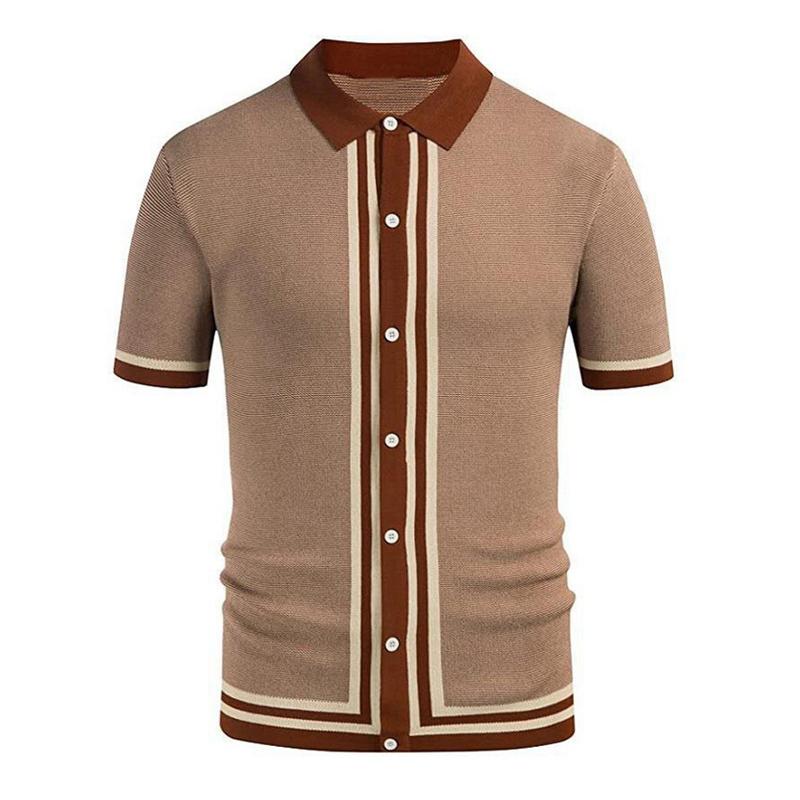 Men's Lapel Stripe Short Sleeve Polo Shirt