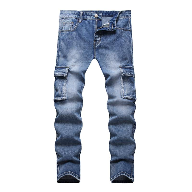 Men's Casual Washed Multi-Pocket Straight-Leg Jeans