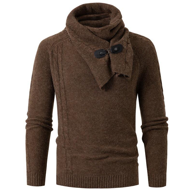 Men's Detachable Scarf Round Neck Knitted Sweater