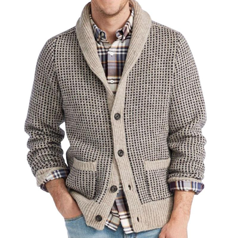 Men's Lapel Jacquard Casual Sweater Cardigan