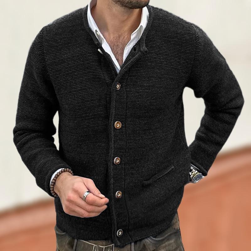 Men's Solid Color Knit Stand Collar Single Breasted Casual Cardigan