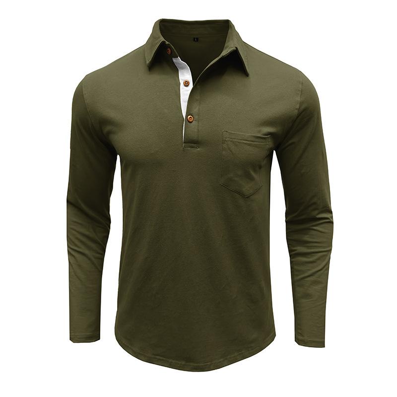 Men's Solid Color Button-Down Lapel Long-Sleeved Polo Shirt