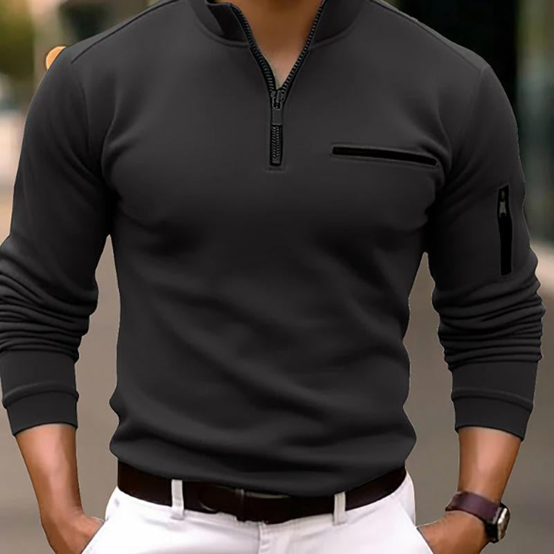 Men'S Casual Solid Color Zipper Polo Shirt