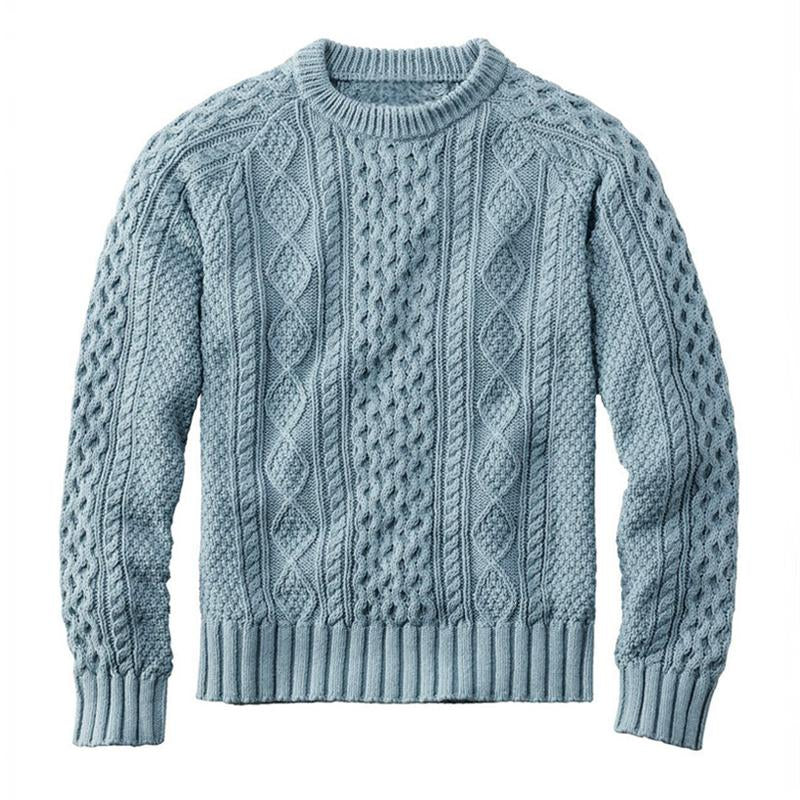 Men's Solid Color Textured Knitted Crew Neck Sweater