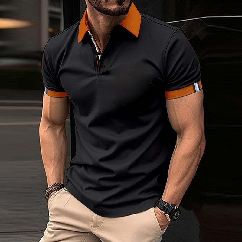 Men's Casual Color Block Lapel Short Sleeve Polo Shirt