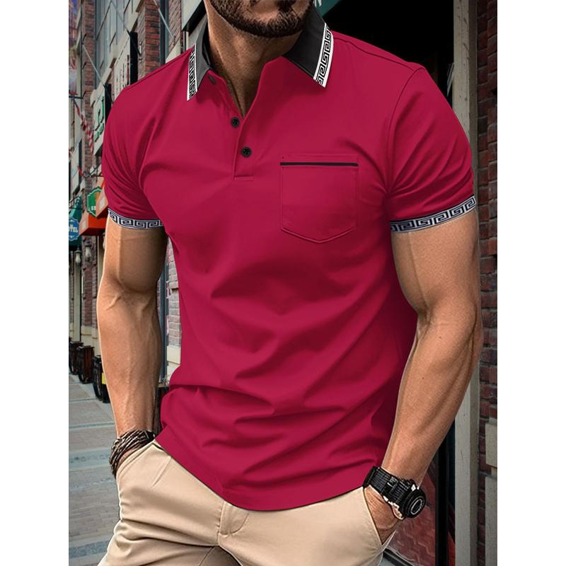 Men's Color Block Button Chest Pocket Short Sleeve Polo Shirt