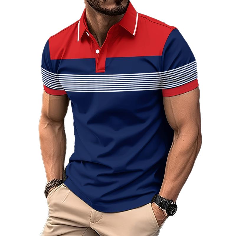 Men's Casual Striped Short Sleeve Polo Shirt