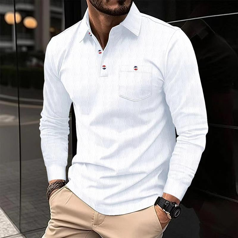 Men's Retro Solid Color Pocket Lapel Long Sleeve POLO Shirt