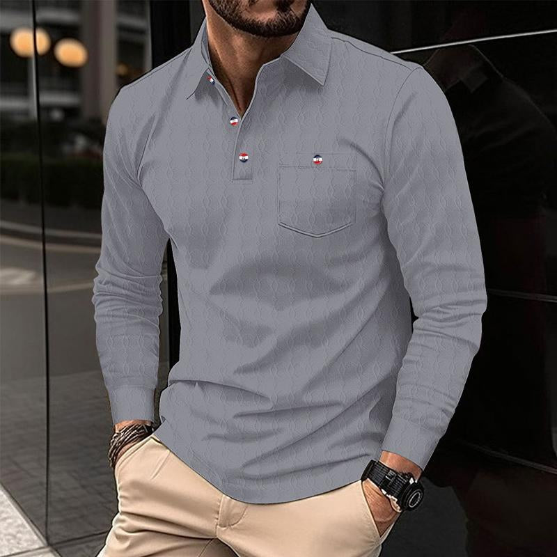 Men's Retro Solid Color Pocket Lapel Long Sleeve POLO Shirt