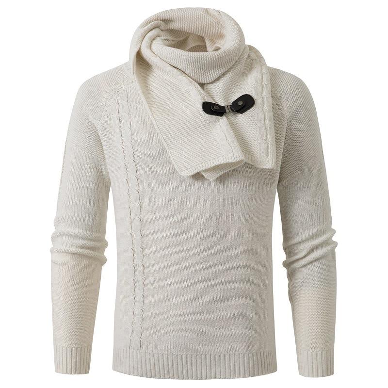 Men's Detachable Scarf Round Neck Knitted Sweater