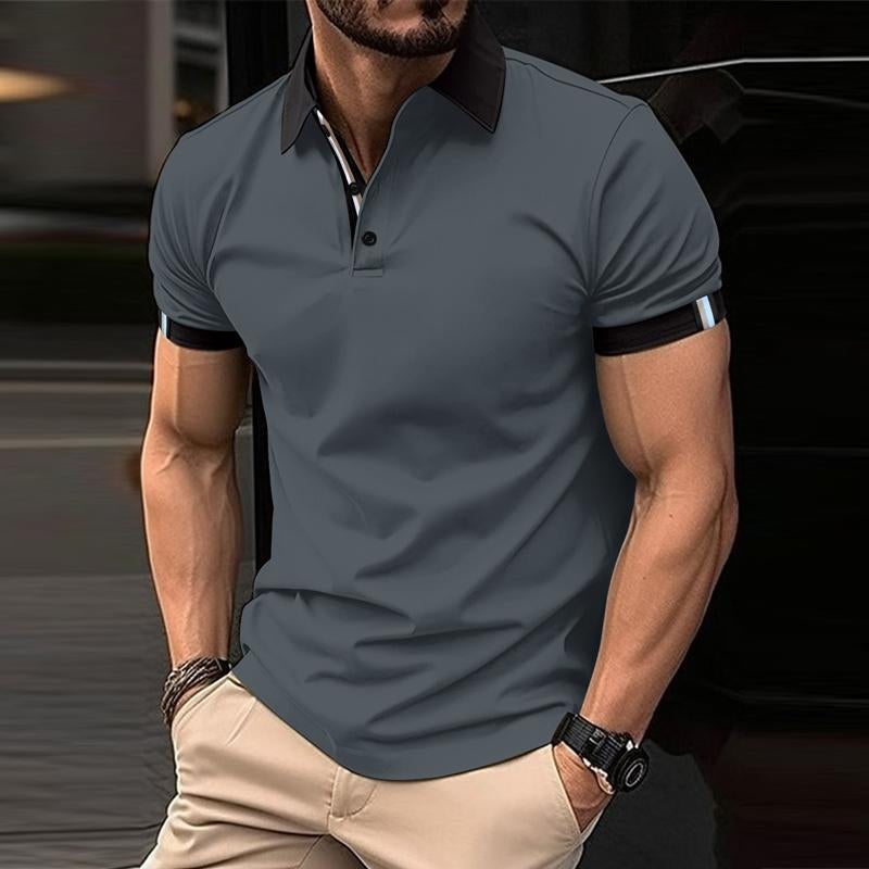 Men's Casual Color Block Lapel Short Sleeve Polo Shirt