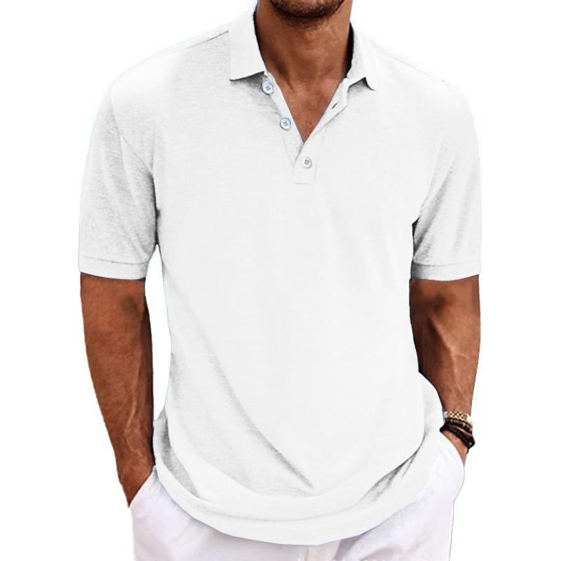 Men's Casual Cotton Blended Lapel Solid Color Short Sleeve Polo Shirt