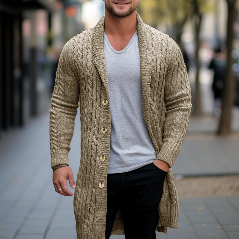 Men's Vintage Thick Knitted Twisted Mid-Length Knitted Cardigan