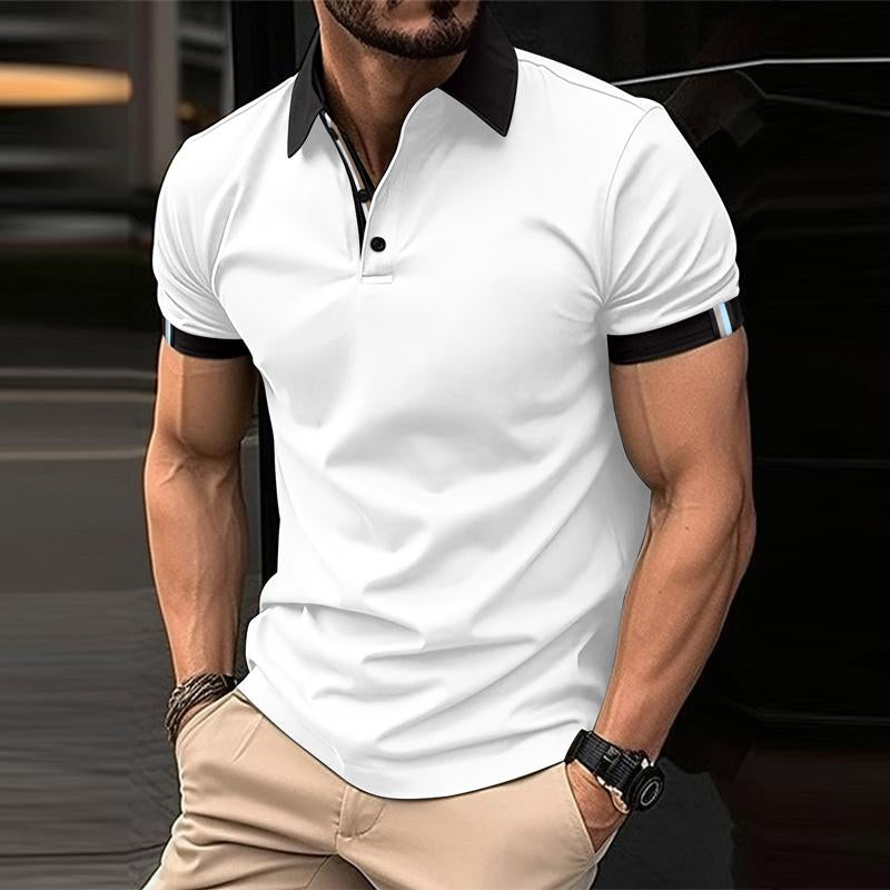 Men's Casual Color Block Lapel Short Sleeve Polo Shirt