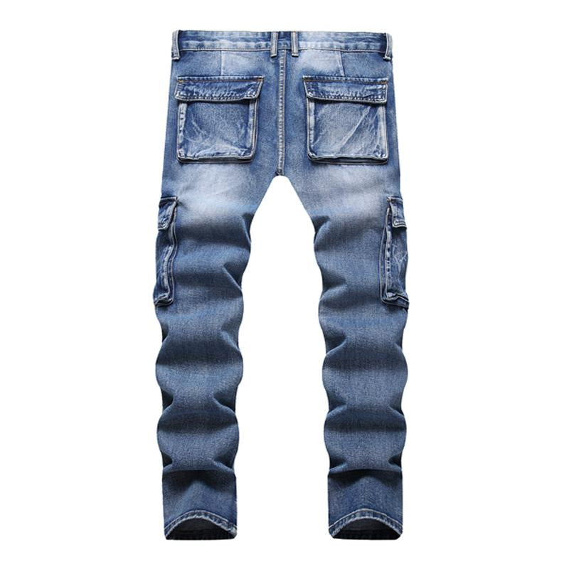 Men's Casual Washed Multi-Pocket Straight-Leg Jeans