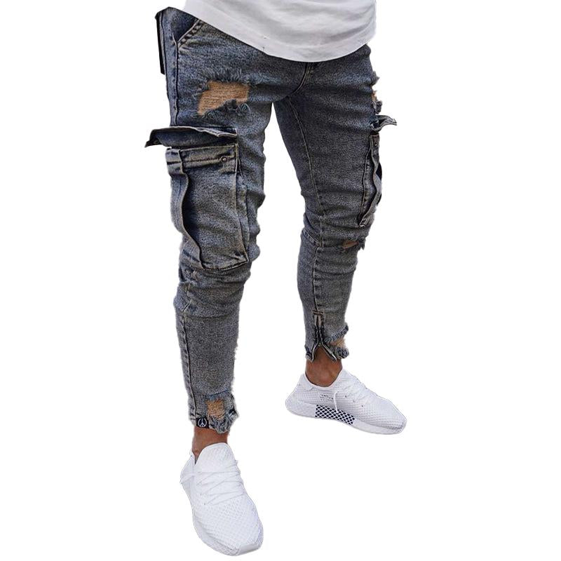 Men's Vintage Knee Multi Pocket Zipper Jeans