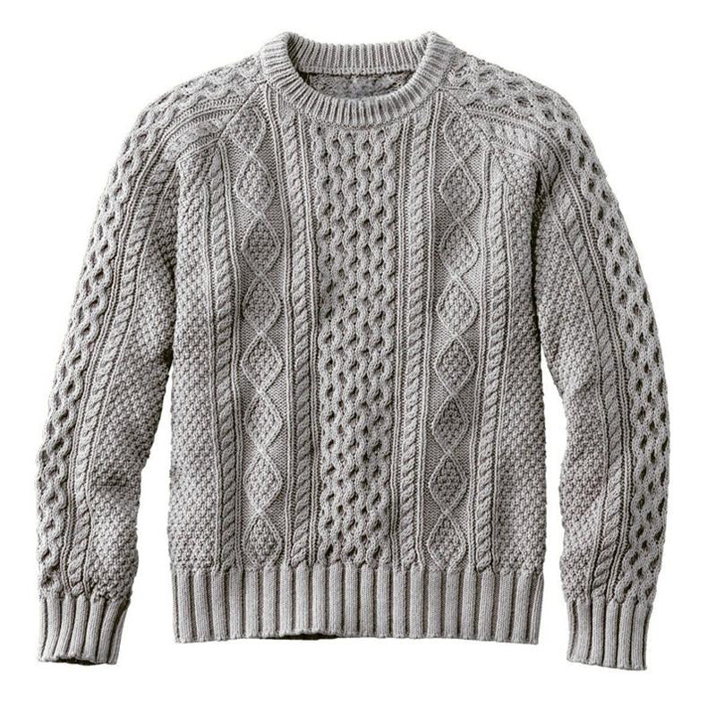 Men's Solid Color Textured Knitted Crew Neck Sweater