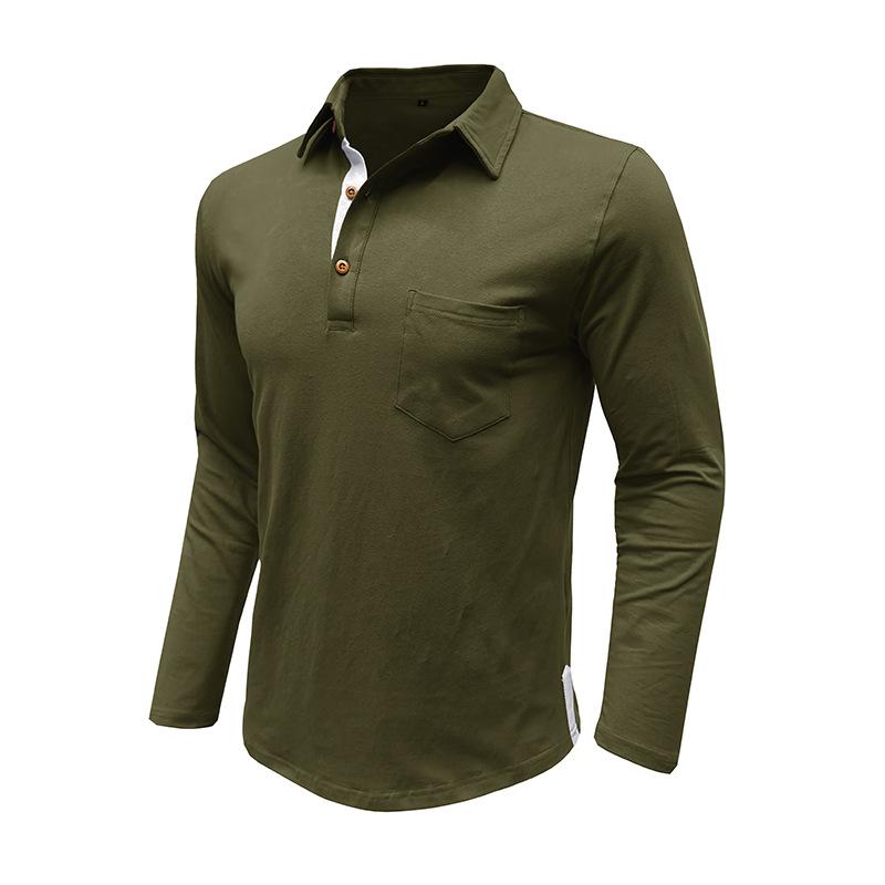 Men's Solid Color Button-Down Lapel Long-Sleeved Polo Shirt