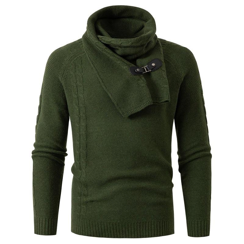 Men's Detachable Scarf Round Neck Knitted Sweater