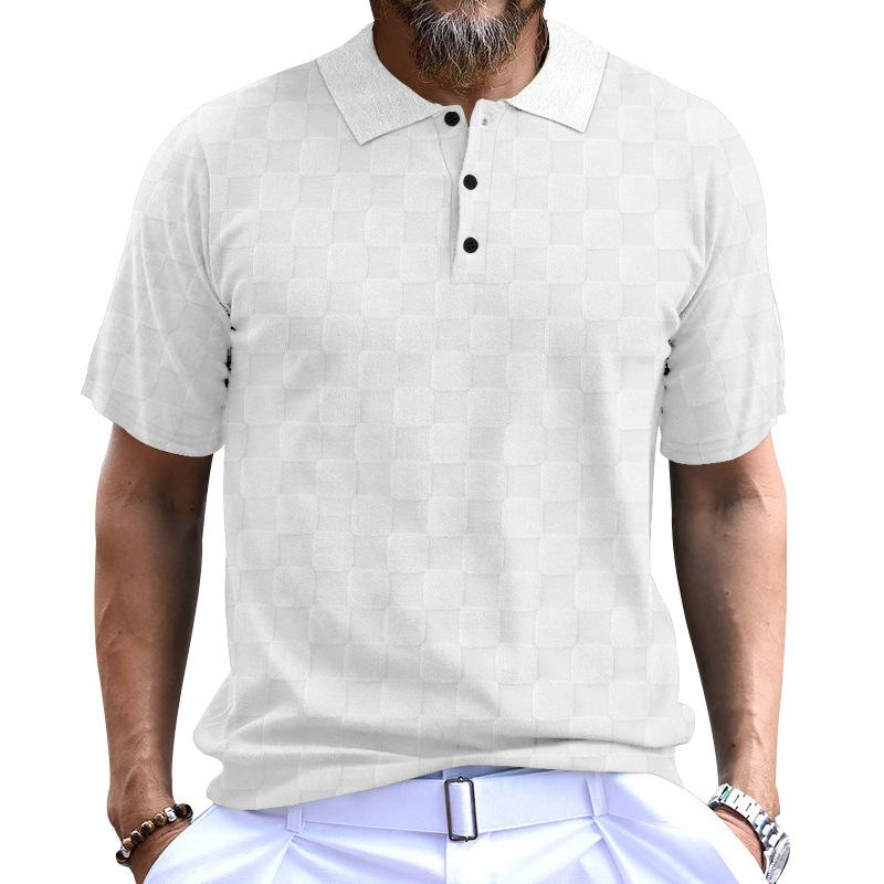 Men's Casual Jacquard Small Checkered Polo Shirt