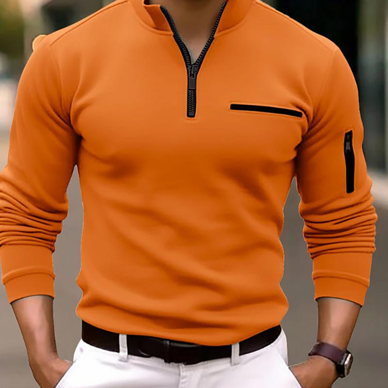 Men'S Casual Solid Color Zipper Polo Shirt