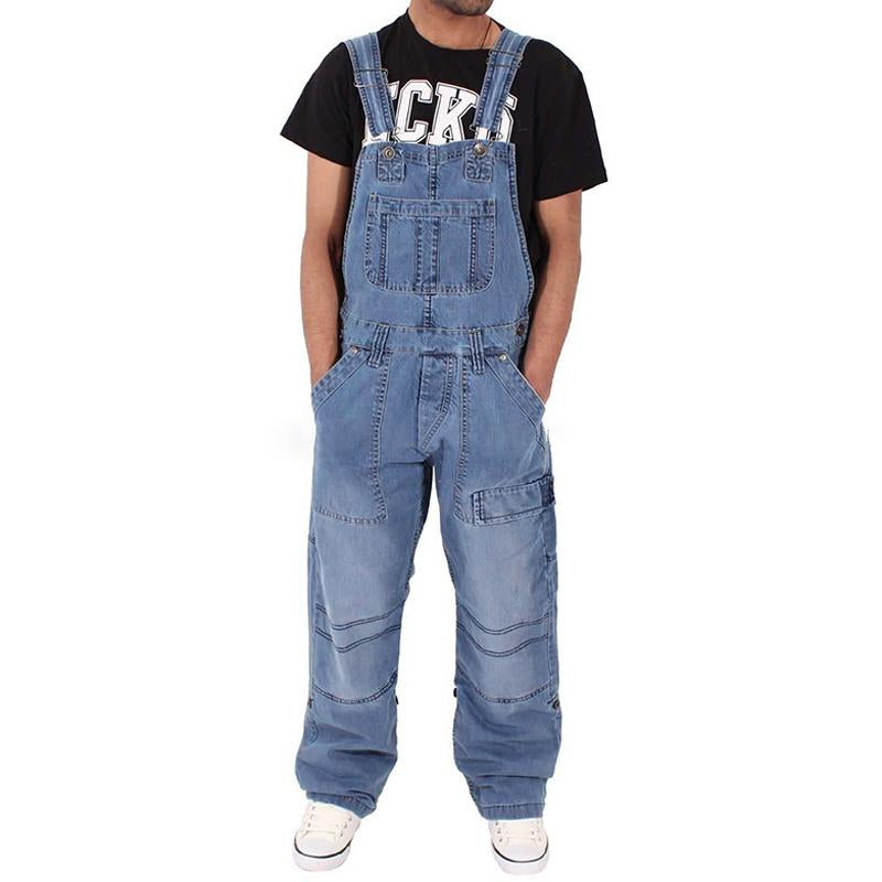 Men's Loose Denim Multi-Pocket Cargo Overalls