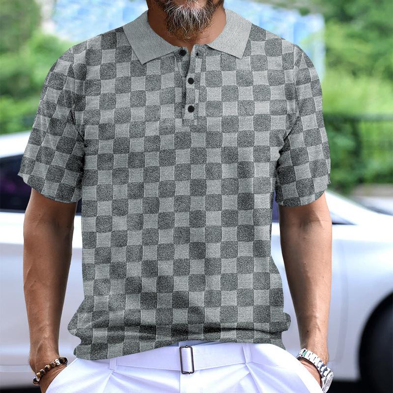 Men's Casual Jacquard Small Checkered Polo Shirt