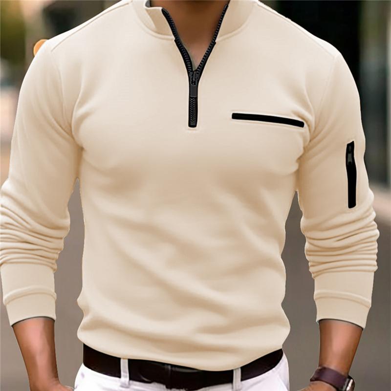 Men'S Casual Solid Color Zipper Polo Shirt