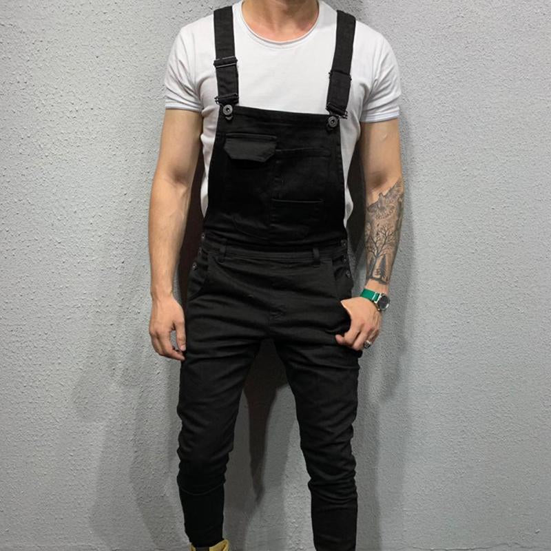 Men's Solid Color Denim Overalls