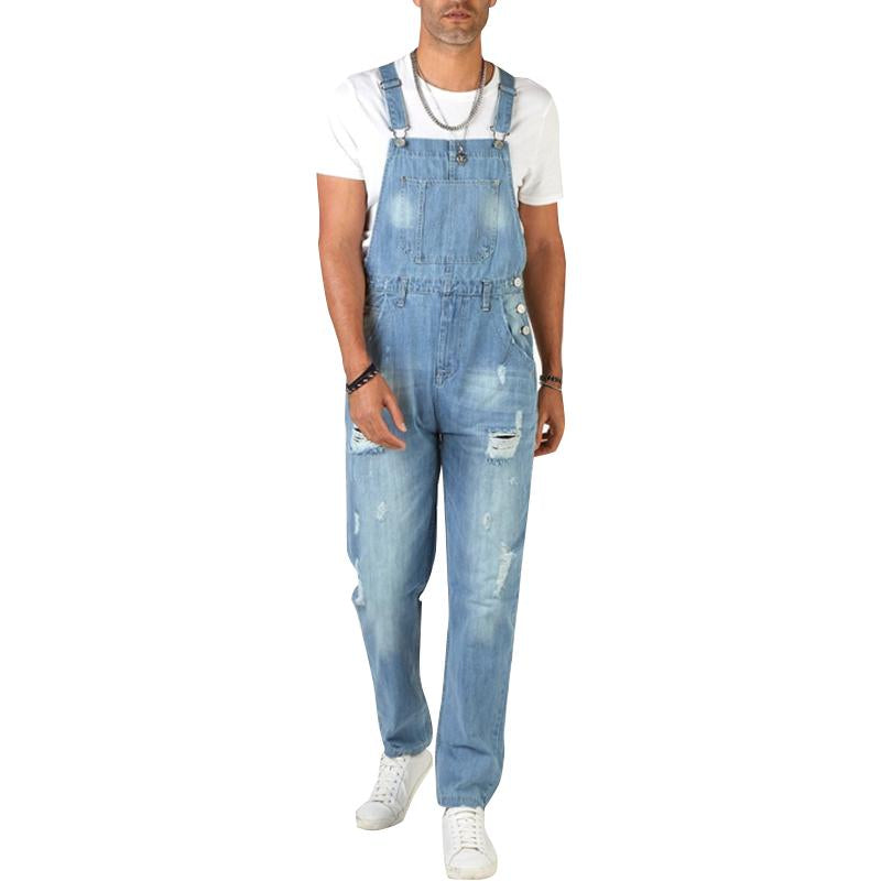 Men's Vintage Ripped Denim Overalls