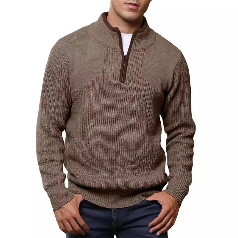 Men's Casual Half Zip Stand Collar Solid Color Sweater