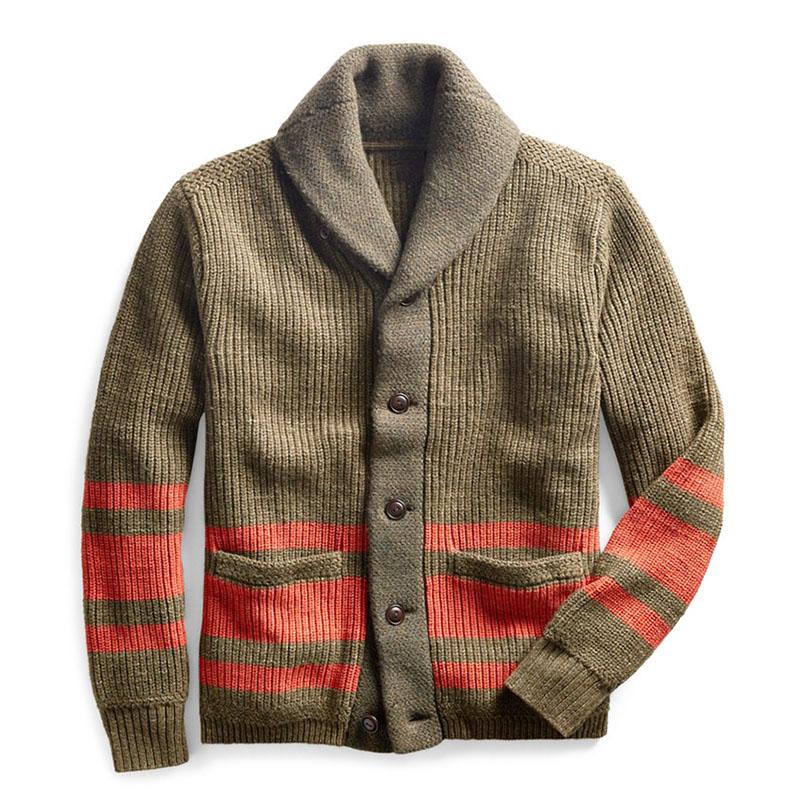 Men's Striped Jacquard Lapel Zip Knit Cardigan